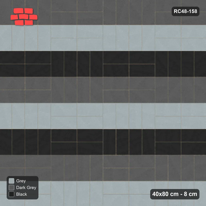 Interlock (Pasco) 40x80 cm · RC48-158 · Double Basketweave, three-tone courses · Top view Interlock (Pasco) 40x80 cm · RC48-158 · Double Basketweave, three-tone courses · Top view
