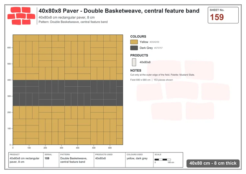 Interlock (Pasco) 40x80 cm · RC48-159 · Double Basketweave, central feature band · Laying plan Interlock (Pasco) 40x80 cm · RC48-159 · Double Basketweave, central feature band · Laying plan