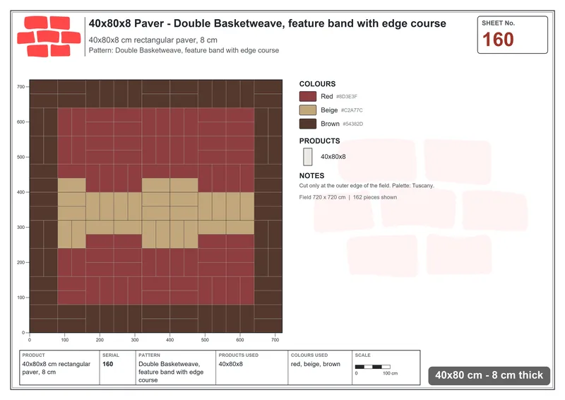 Interlock (Pasco) 40x80 cm · RC48-160 · Double Basketweave, feature band with edge course · Laying plan Interlock (Pasco) 40x80 cm · RC48-160 · Double Basketweave, feature band with edge course · Laying plan