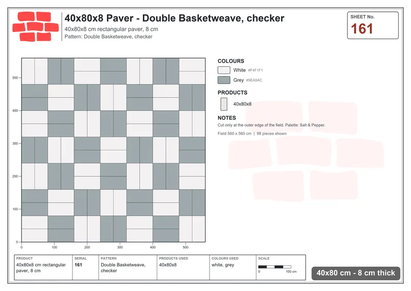 Interlock (Pasco) 40x80 cm · RC48-161 · Double Basketweave, checker · Laying plan Interlock (Pasco) 40x80 cm · RC48-161 · Double Basketweave, checker · Laying plan