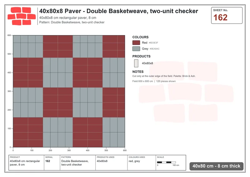 Interlock (Pasco) 40x80 cm · RC48-162 · Double Basketweave, two-unit checker · Laying plan Interlock (Pasco) 40x80 cm · RC48-162 · Double Basketweave, two-unit checker · Laying plan