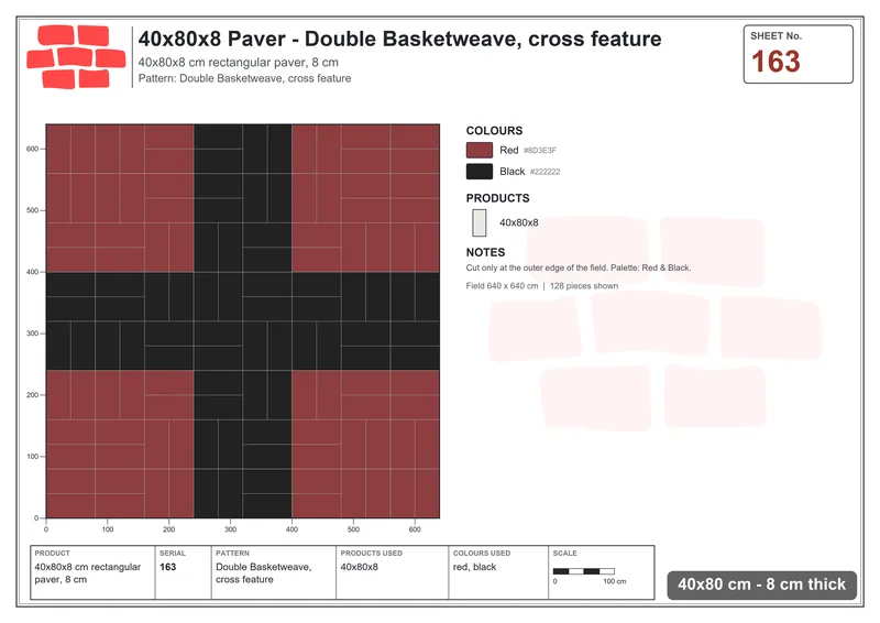 Interlock (Pasco) 40x80 cm · RC48-163 · Double Basketweave, cross feature · Laying plan Interlock (Pasco) 40x80 cm · RC48-163 · Double Basketweave, cross feature · Laying plan