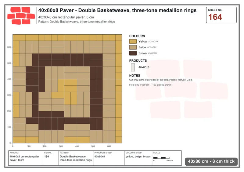 Interlock (Pasco) 40x80 cm · RC48-164 · Double Basketweave, three-tone medallion rings · Laying plan Interlock (Pasco) 40x80 cm · RC48-164 · Double Basketweave, three-tone medallion rings · Laying plan