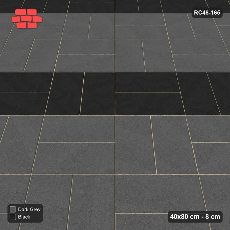 Interlock (Pasco) 40x80 cm · RC48-165 · Diagonal Parquet, every 3rd course accent · Side view Interlock (Pasco) 40x80 cm · RC48-165 · Diagonal Parquet, every 3rd course accent · Side view