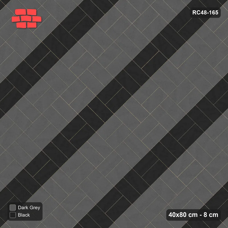 Interlock (Pasco) 40x80 cm · RC48-165 · Diagonal Parquet, every 3rd course accent · Top view Interlock (Pasco) 40x80 cm · RC48-165 · Diagonal Parquet, every 3rd course accent · Top view