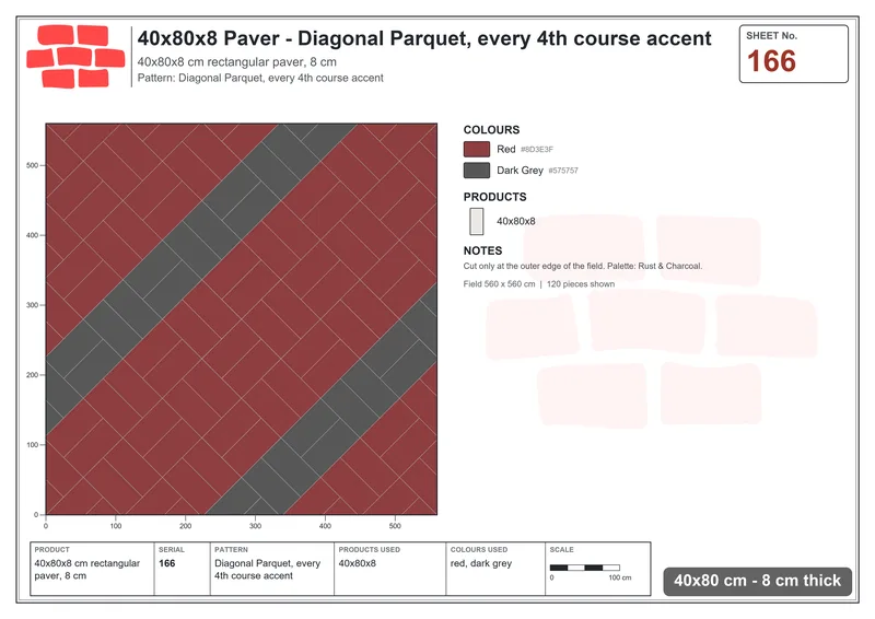 Interlock (Pasco) 40x80 cm · RC48-166 · Diagonal Parquet, every 4th course accent · Laying plan Interlock (Pasco) 40x80 cm · RC48-166 · Diagonal Parquet, every 4th course accent · Laying plan