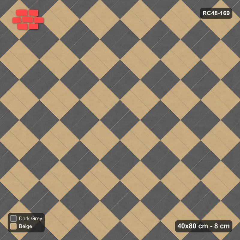 Interlock (Pasco) 40x80 cm · RC48-169 · Diagonal Parquet, checker · Top view Interlock (Pasco) 40x80 cm · RC48-169 · Diagonal Parquet, checker · Top view
