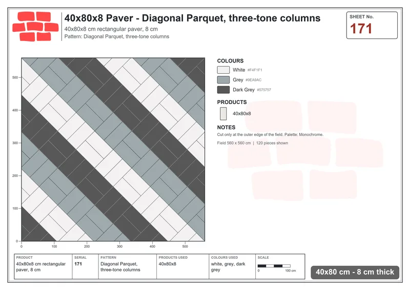 Interlock (Pasco) 40x80 cm · RC48-171 · Diagonal Parquet, three-tone columns · Laying plan Interlock (Pasco) 40x80 cm · RC48-171 · Diagonal Parquet, three-tone columns · Laying plan