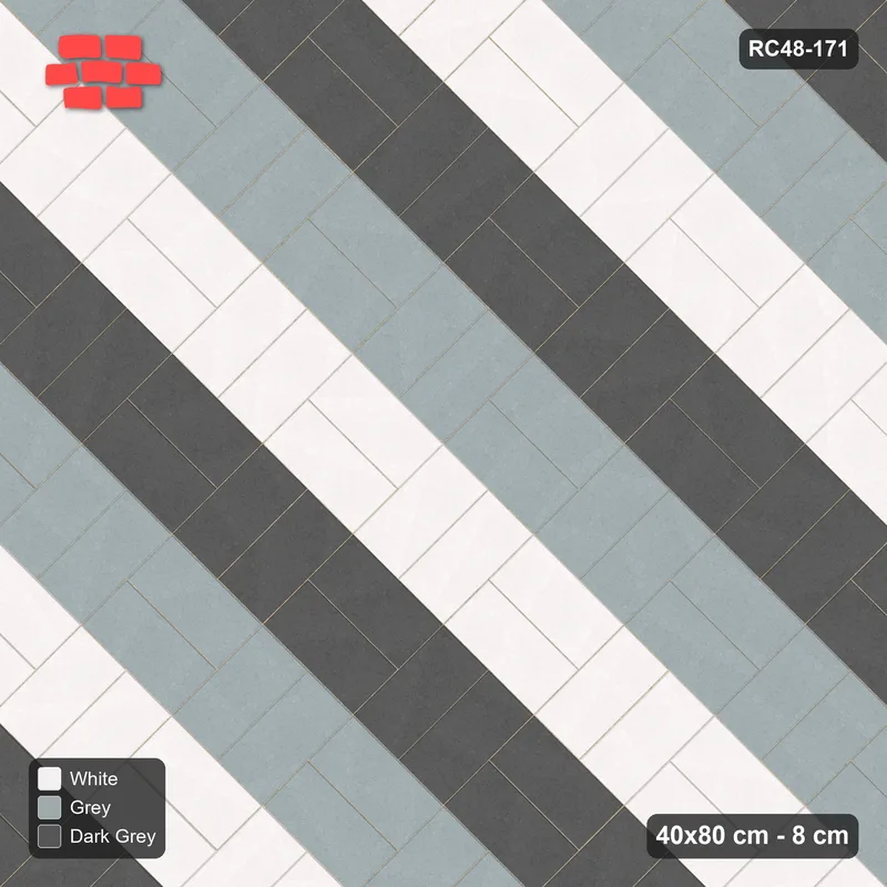 Interlock (Pasco) 40x80 cm · RC48-171 · Diagonal Parquet, three-tone columns · Top view Interlock (Pasco) 40x80 cm · RC48-171 · Diagonal Parquet, three-tone columns · Top view