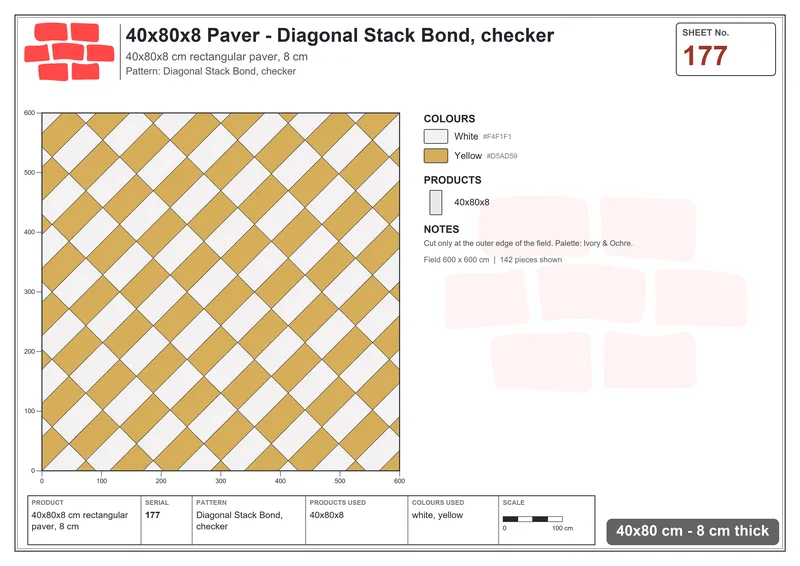 Interlock (Pasco) 40x80 cm · RC48-177 · Diagonal Stack Bond, checker · Laying plan Interlock (Pasco) 40x80 cm · RC48-177 · Diagonal Stack Bond, checker · Laying plan