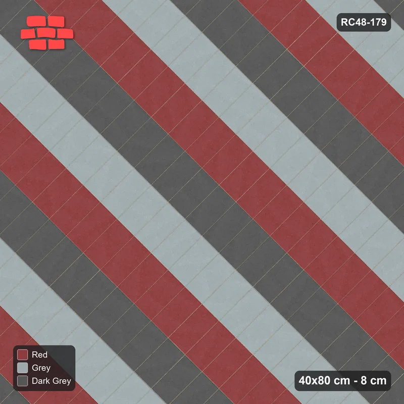 Interlock (Pasco) 40x80 cm · RC48-179 · Diagonal Stack Bond, three-tone columns · Top view Interlock (Pasco) 40x80 cm · RC48-179 · Diagonal Stack Bond, three-tone columns · Top view