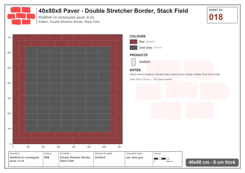 Interlock (Pasco) 40x80 cm · RC48-18 · Double Stretcher Border, Stack Field · Laying plan Interlock (Pasco) 40x80 cm · RC48-18 · Double Stretcher Border, Stack Field · Laying plan