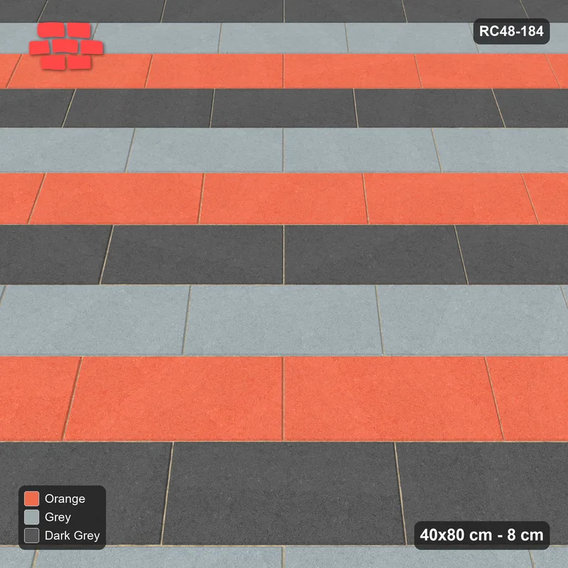 Interlock (Pasco) 40x80 cm · RC48-184 · Diagonal Running Bond, three-tone courses · Side view Interlock (Pasco) 40x80 cm · RC48-184 · Diagonal Running Bond, three-tone courses · Side view
