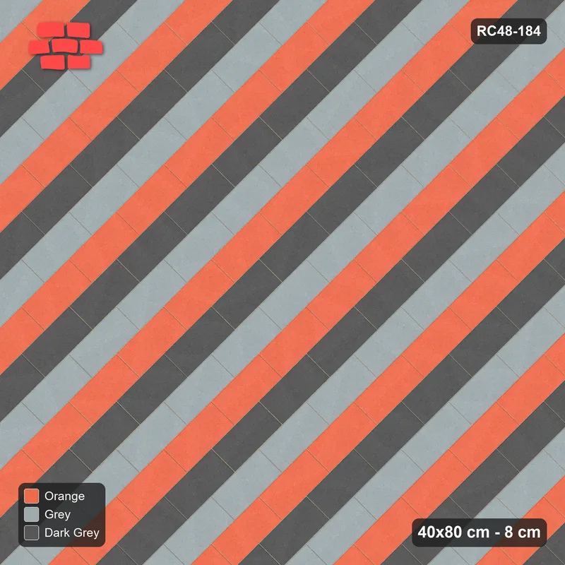 Interlock (Pasco) 40x80 cm · RC48-184 · Diagonal Running Bond, three-tone courses · Top view Interlock (Pasco) 40x80 cm · RC48-184 · Diagonal Running Bond, three-tone courses · Top view
