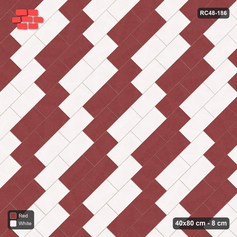 Interlock (Pasco) 40x80 cm · RC48-186 · Diagonal Running Bond, two-unit checker · Top view Interlock (Pasco) 40x80 cm · RC48-186 · Diagonal Running Bond, two-unit checker · Top view