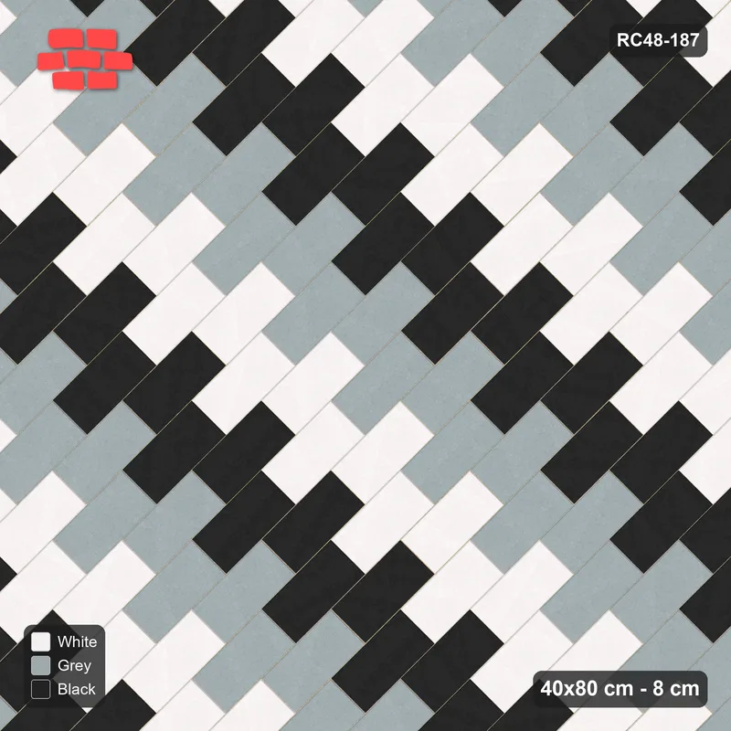 Interlock (Pasco) 40x80 cm · RC48-187 · Diagonal Running Bond, three-tone columns · Top view Interlock (Pasco) 40x80 cm · RC48-187 · Diagonal Running Bond, three-tone columns · Top view