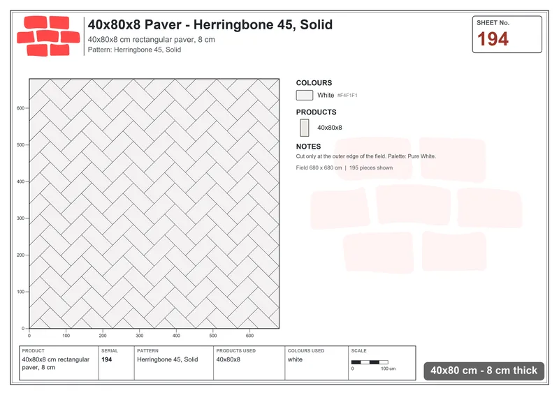 Interlock (Pasco) 40x80 cm · RC48-194 · Herringbone 45, Solid · Laying plan Interlock (Pasco) 40x80 cm · RC48-194 · Herringbone 45, Solid · Laying plan