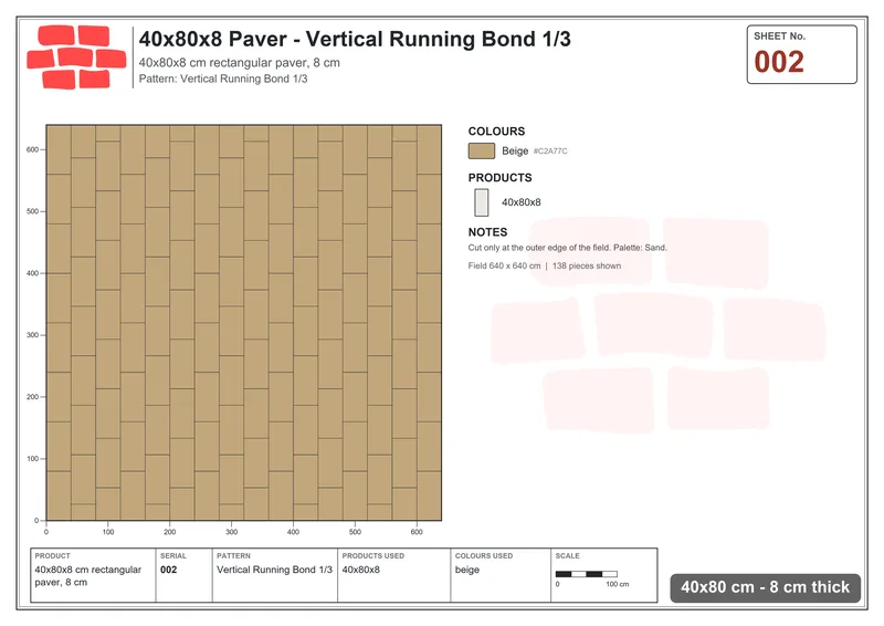 Interlock (Pasco) 40x80 cm · RC48-2 · Vertical Running Bond 1/3 · Laying plan Interlock (Pasco) 40x80 cm · RC48-2 · Vertical Running Bond 1/3 · Laying plan