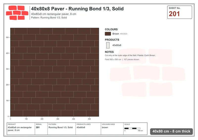 Interlock (Pasco) 40x80 cm · RC48-201 · Running Bond 1/3, Solid · Laying plan Interlock (Pasco) 40x80 cm · RC48-201 · Running Bond 1/3, Solid · Laying plan