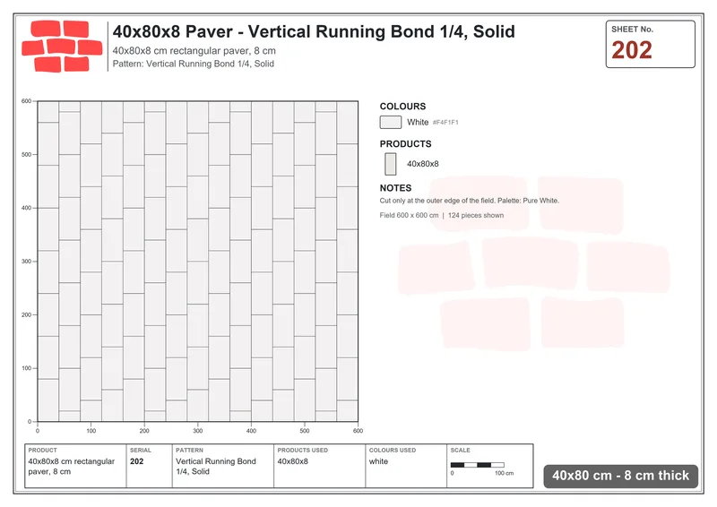 Interlock (Pasco) 40x80 cm · RC48-202 · Vertical Running Bond 1/4, Solid · Laying plan Interlock (Pasco) 40x80 cm · RC48-202 · Vertical Running Bond 1/4, Solid · Laying plan
