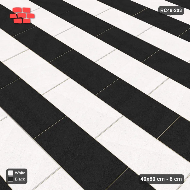 Interlock (Pasco) 40x80 cm · RC48-203 · Running Bond 1/2, alternating courses in Kerb 40B Frame · Side view Interlock (Pasco) 40x80 cm · RC48-203 · Running Bond 1/2, alternating courses in Kerb 40B Frame · Side view