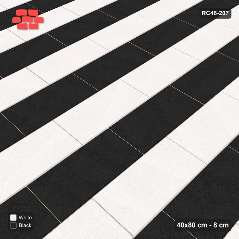 Interlock (Pasco) 40x80 cm · RC48-207 · Vertical Running Bond 1/3, alternating courses in Kerb 54B Frame · Side view Interlock (Pasco) 40x80 cm · RC48-207 · Vertical Running Bond 1/3, alternating courses in Kerb 54B Frame · Side view