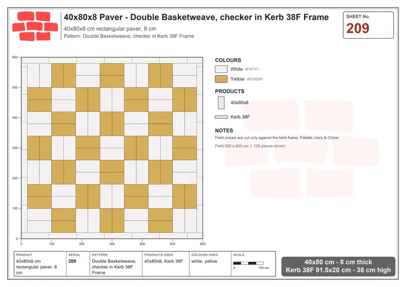 Interlock (Pasco) 40x80 cm · RC48-209 · Double Basketweave, checker in Kerb 38F Frame · Laying plan Interlock (Pasco) 40x80 cm · RC48-209 · Double Basketweave, checker in Kerb 38F Frame · Laying plan