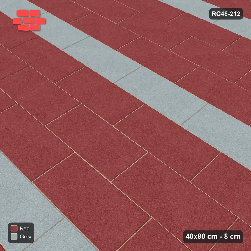 Interlock (Pasco) 40x80 cm · RC48-212 · Running Bond 1/2, every 4th course accent in Kerb 25B Frame · Side view Interlock (Pasco) 40x80 cm · RC48-212 · Running Bond 1/2, every 4th course accent in Kerb 25B Frame · Side view