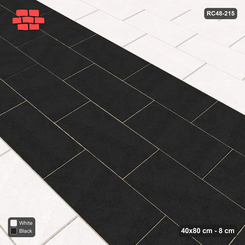 Interlock (Pasco) 40x80 cm · RC48-215 · Running Bond 1/2, central feature band in Kerb 42H Frame · Side view Interlock (Pasco) 40x80 cm · RC48-215 · Running Bond 1/2, central feature band in Kerb 42H Frame · Side view