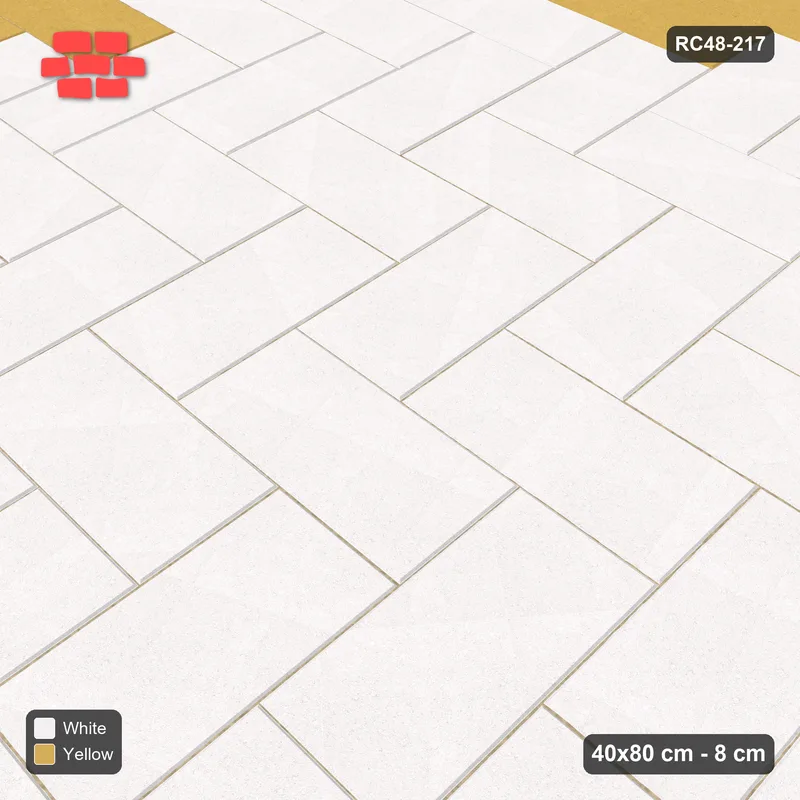 Interlock (Pasco) 40x80 cm · RC48-217 · Herringbone 90, accent edge course in Kerb 38H Frame · Side view Interlock (Pasco) 40x80 cm · RC48-217 · Herringbone 90, accent edge course in Kerb 38H Frame · Side view