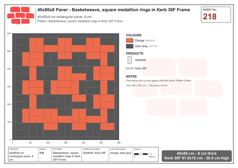 Interlock (Pasco) 40x80 cm · RC48-218 · Basketweave, square medallion rings in Kerb 30F Frame · Laying plan Interlock (Pasco) 40x80 cm · RC48-218 · Basketweave, square medallion rings in Kerb 30F Frame · Laying plan