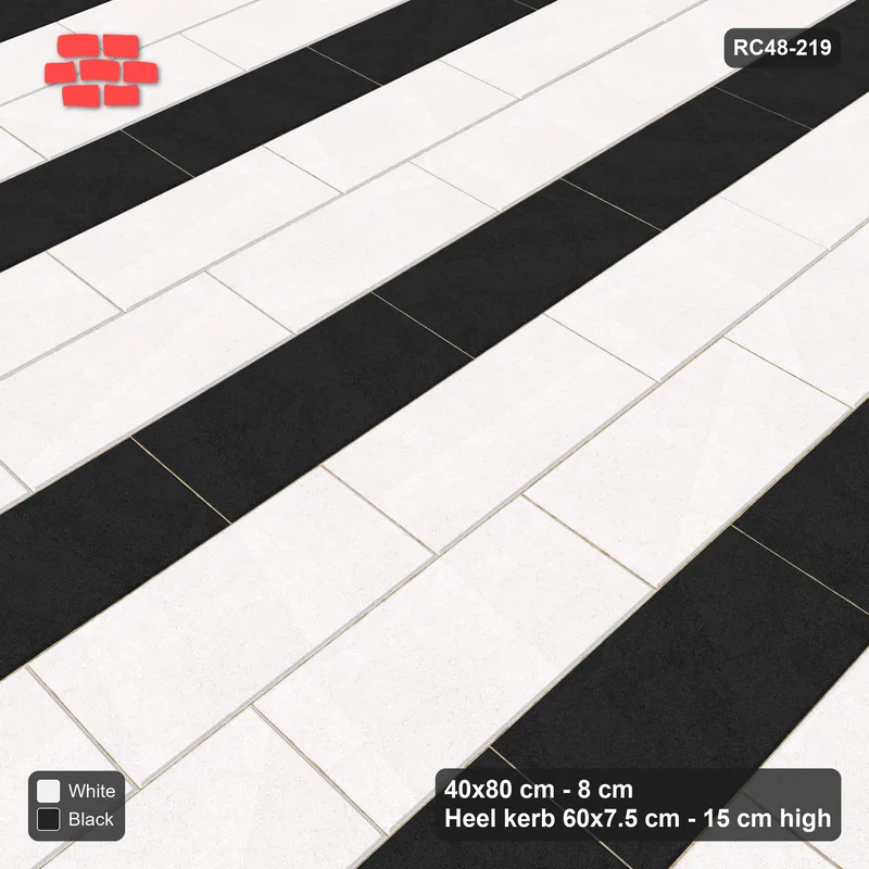 Interlock (Pasco) 40x80 cm · RC48-219 · Vertical Running Bond 1/3, every 3rd course accent in Heel Kerb 75x150x600 Frame · Side view Interlock (Pasco) 40x80 cm · RC48-219 · Vertical Running Bond 1/3, every 3rd course accent in Heel Kerb 75x150x600 Frame · Side view