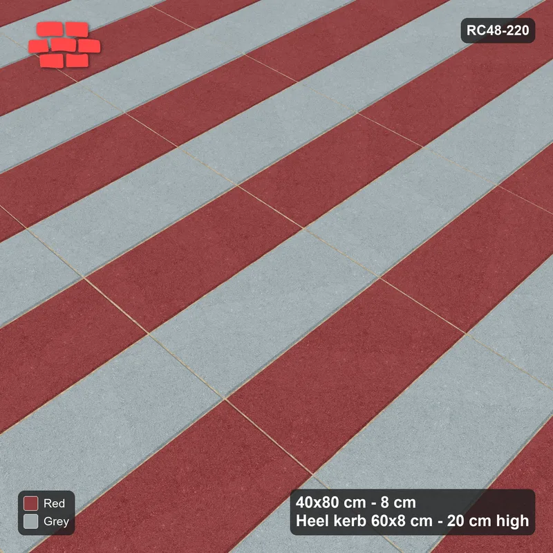 Interlock (Pasco) 40x80 cm · RC48-220 · Vertical Stack Bond, alternating columns in Heel Kerb 80x200x600 Frame · Side view Interlock (Pasco) 40x80 cm · RC48-220 · Vertical Stack Bond, alternating columns in Heel Kerb 80x200x600 Frame · Side view