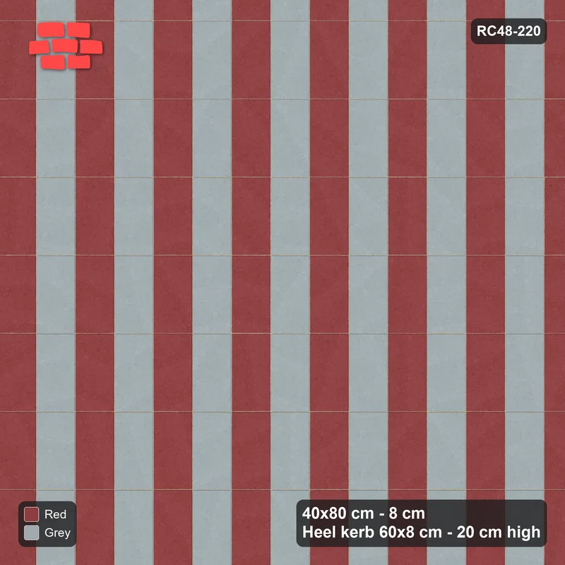 Interlock (Pasco) 40x80 cm · RC48-220 · Vertical Stack Bond, alternating columns in Heel Kerb 80x200x600 Frame · Top view Interlock (Pasco) 40x80 cm · RC48-220 · Vertical Stack Bond, alternating columns in Heel Kerb 80x200x600 Frame · Top view