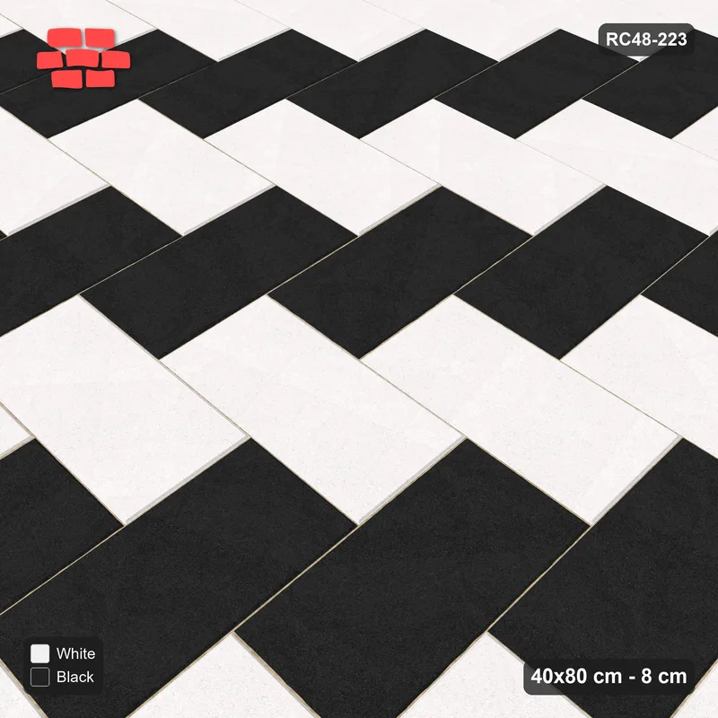 Interlock (Pasco) 40x80 cm · RC48-223 · Herringbone 90, two-tone legs in Kerb 40B Frame · Side view Interlock (Pasco) 40x80 cm · RC48-223 · Herringbone 90, two-tone legs in Kerb 40B Frame · Side view