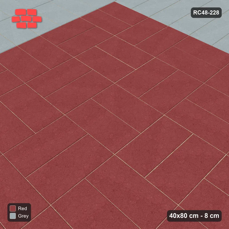Interlock (Pasco) 40x80 cm · RC48-228 · Soldier Border (2 courses), Basketweave Field, Brick & Ash · Side view Interlock (Pasco) 40x80 cm · RC48-228 · Soldier Border (2 courses), Basketweave Field, Brick & Ash · Side view