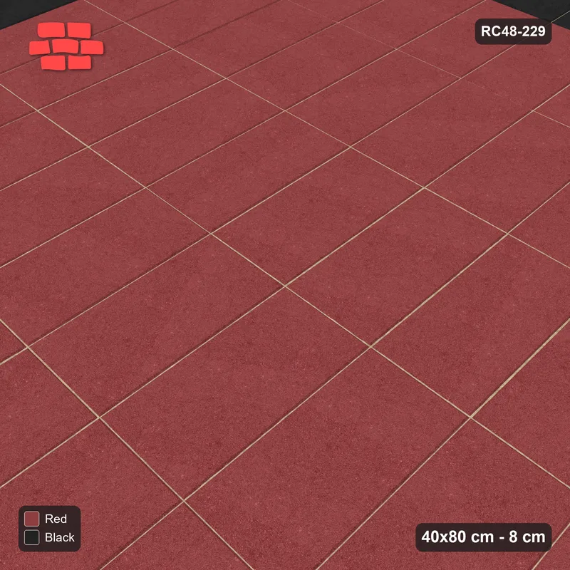 Interlock (Pasco) 40x80 cm · RC48-229 · Stretcher Border (1 course), Vertical Stack Field, Red & Black · Side view Interlock (Pasco) 40x80 cm · RC48-229 · Stretcher Border (1 course), Vertical Stack Field, Red & Black · Side view