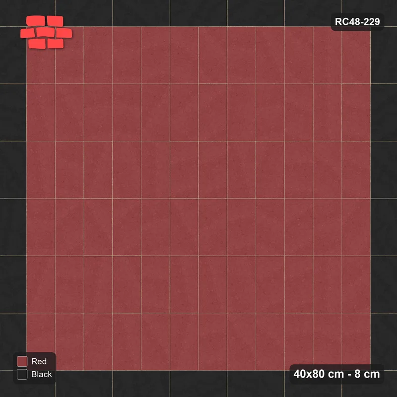 Interlock (Pasco) 40x80 cm · RC48-229 · Stretcher Border (1 course), Vertical Stack Field, Red & Black · Top view Interlock (Pasco) 40x80 cm · RC48-229 · Stretcher Border (1 course), Vertical Stack Field, Red & Black · Top view