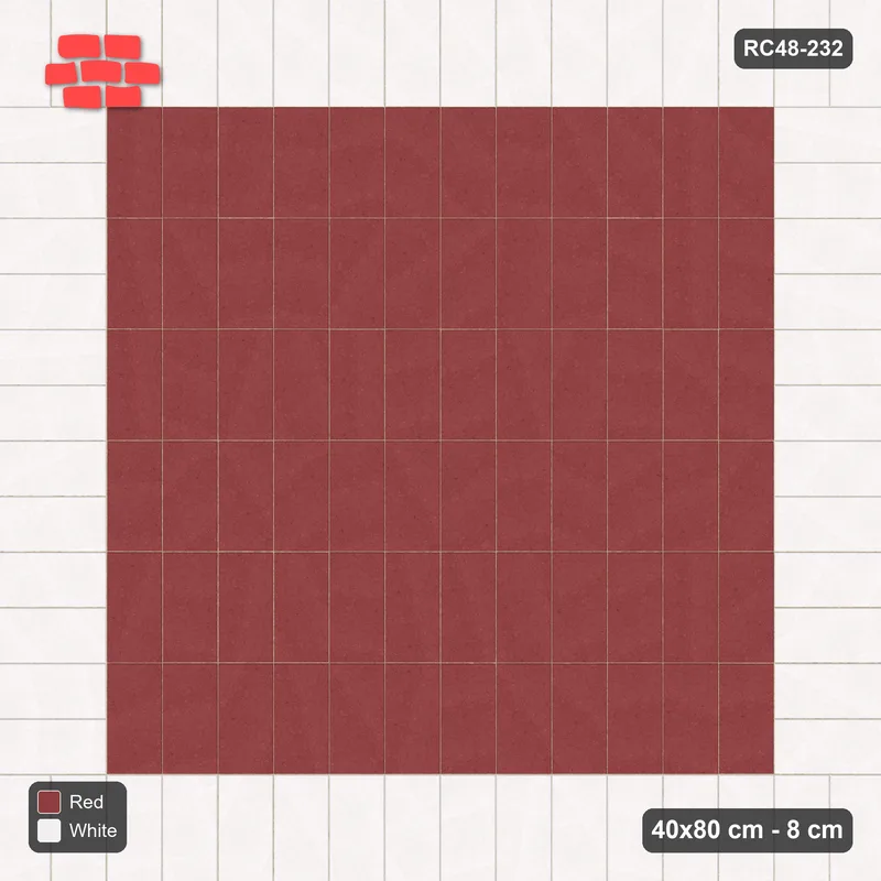 Interlock (Pasco) 40x80 cm · RC48-232 · Soldier Border (1 course), Vertical Stack Field, Burgundy & Ivory · Top view Interlock (Pasco) 40x80 cm · RC48-232 · Soldier Border (1 course), Vertical Stack Field, Burgundy & Ivory · Top view