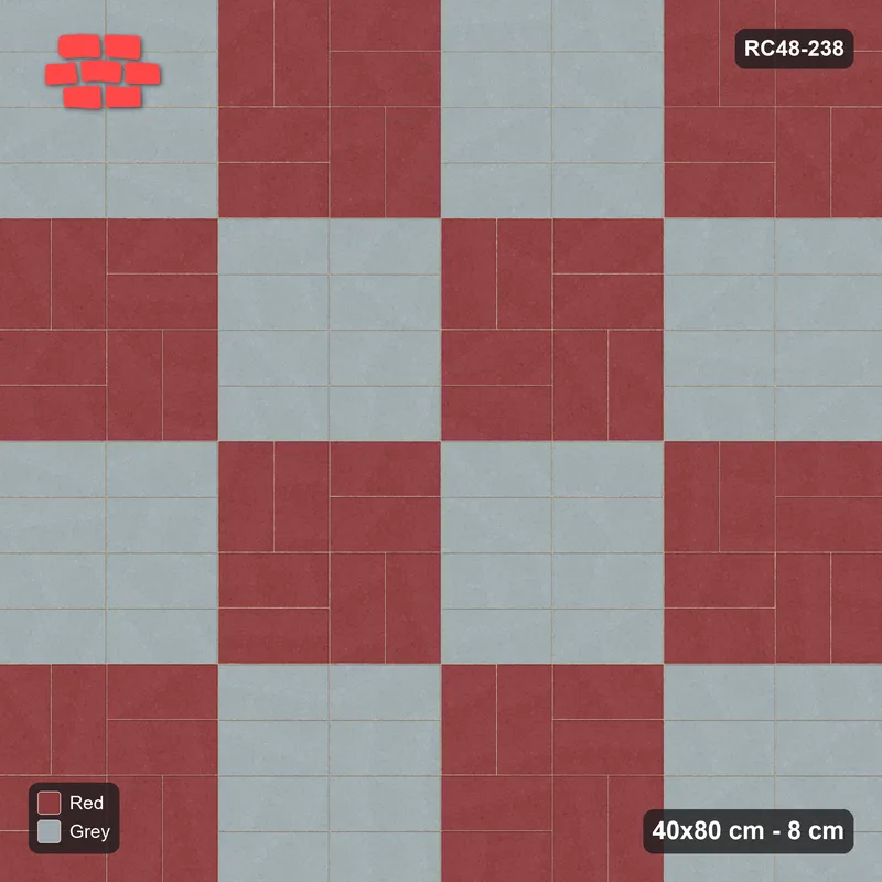Interlock (Pasco) 40x80 cm · RC48-238 · Woven Panel Checkerboard 160 cm, basketweave + stack, Brick & Ash · Top view Interlock (Pasco) 40x80 cm · RC48-238 · Woven Panel Checkerboard 160 cm, basketweave + stack, Brick & Ash · Top view
