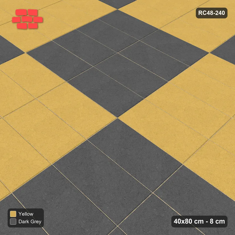 Interlock (Pasco) 40x80 cm · RC48-240 · Woven Panel Checkerboard 160 cm, stack + stack, Mustard Slate · Side view Interlock (Pasco) 40x80 cm · RC48-240 · Woven Panel Checkerboard 160 cm, stack + stack, Mustard Slate · Side view