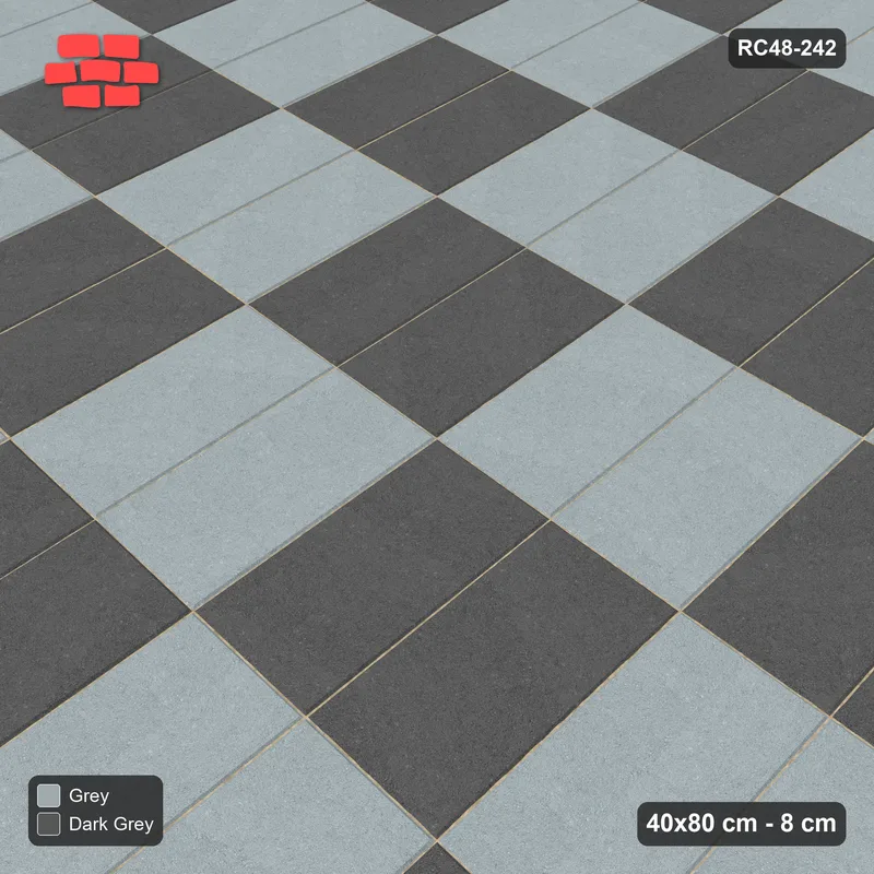 Interlock (Pasco) 40x80 cm · RC48-242 · Woven Panel Checkerboard 80 cm, stack vertical + stack vertical, Charcoal Edge · Side view Interlock (Pasco) 40x80 cm · RC48-242 · Woven Panel Checkerboard 80 cm, stack vertical + stack vertical, Charcoal Edge · Side view
