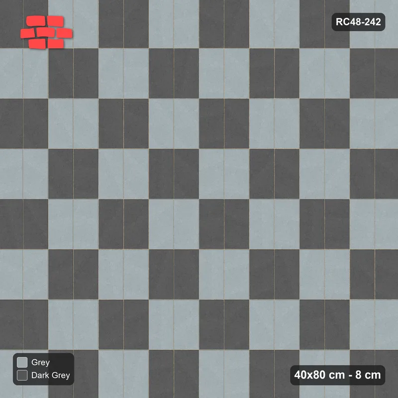 Interlock (Pasco) 40x80 cm · RC48-242 · Woven Panel Checkerboard 80 cm, stack vertical + stack vertical, Charcoal Edge · Top view Interlock (Pasco) 40x80 cm · RC48-242 · Woven Panel Checkerboard 80 cm, stack vertical + stack vertical, Charcoal Edge · Top view