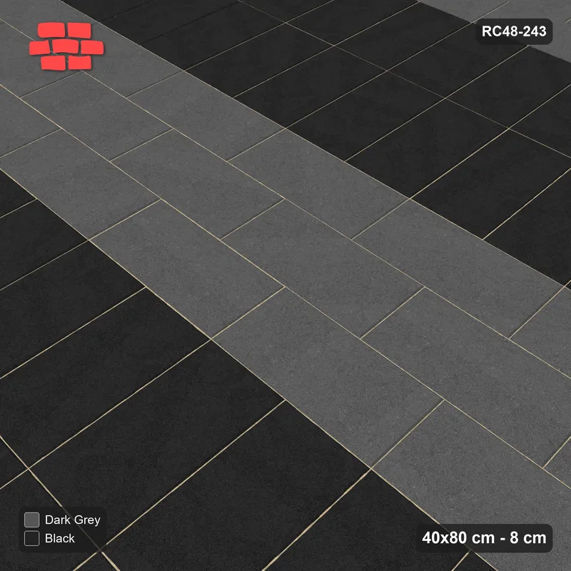 Interlock (Pasco) 40x80 cm · RC48-243 · Plaza Bands, half bond with soldier rows, Night Sky · Side view Interlock (Pasco) 40x80 cm · RC48-243 · Plaza Bands, half bond with soldier rows, Night Sky · Side view