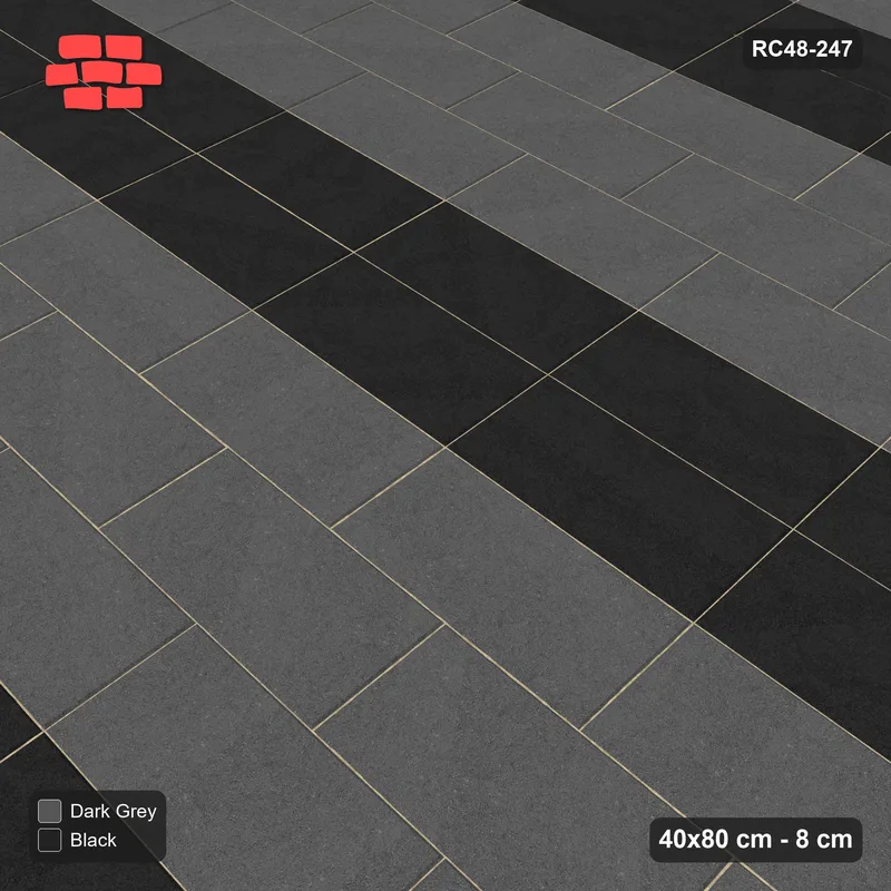 Interlock (Pasco) 40x80 cm · RC48-247 · Plaza Bands, half bond with stretcher rows, Night Sky · Side view Interlock (Pasco) 40x80 cm · RC48-247 · Plaza Bands, half bond with stretcher rows, Night Sky · Side view