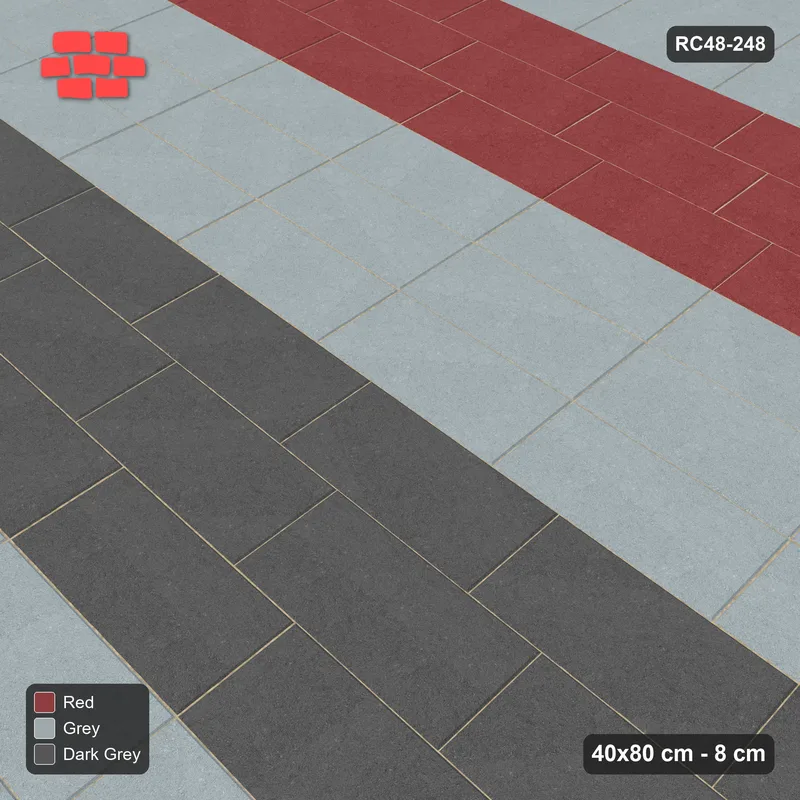Interlock (Pasco) 40x80 cm · RC48-248 · Plaza Bands, third bond with stretcher rows, Urban Brick · Side view Interlock (Pasco) 40x80 cm · RC48-248 · Plaza Bands, third bond with stretcher rows, Urban Brick · Side view