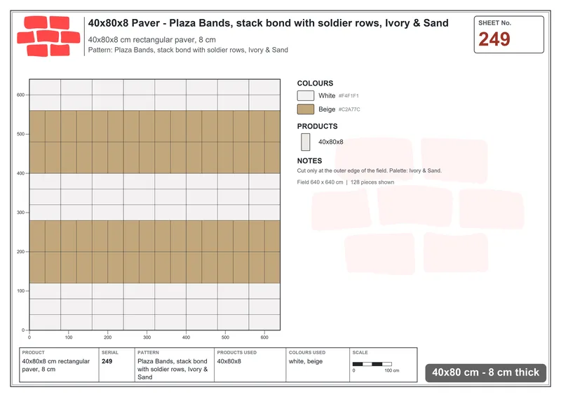 Interlock (Pasco) 40x80 cm · RC48-249 · Plaza Bands, stack bond with soldier rows, Ivory & Sand · Laying plan Interlock (Pasco) 40x80 cm · RC48-249 · Plaza Bands, stack bond with soldier rows, Ivory & Sand · Laying plan