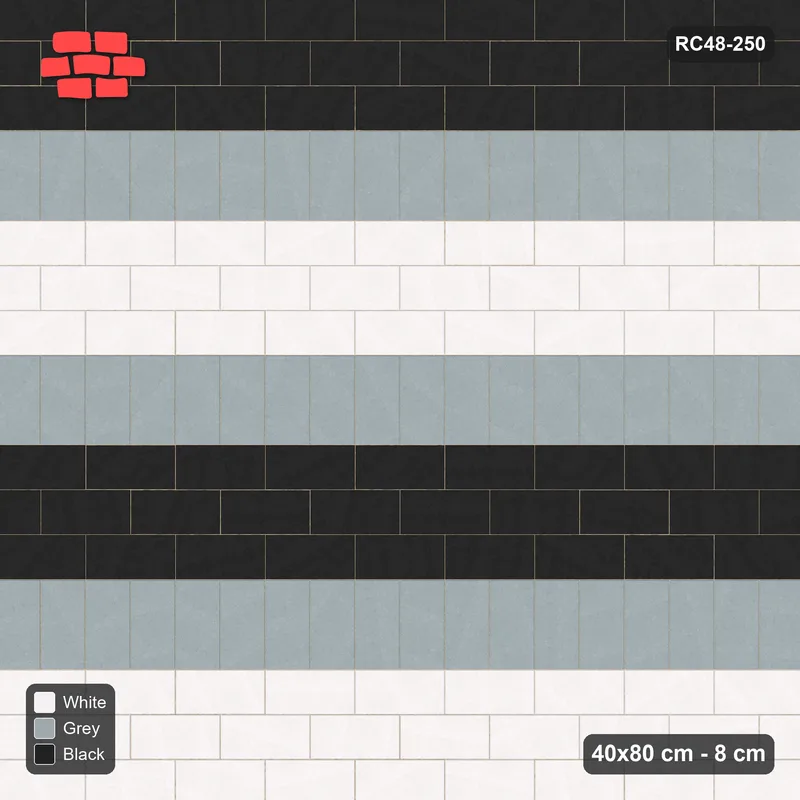 Interlock (Pasco) 40x80 cm · RC48-250 · Plaza Bands, half bond with soldier rows, Tuxedo · Top view Interlock (Pasco) 40x80 cm · RC48-250 · Plaza Bands, half bond with soldier rows, Tuxedo · Top view