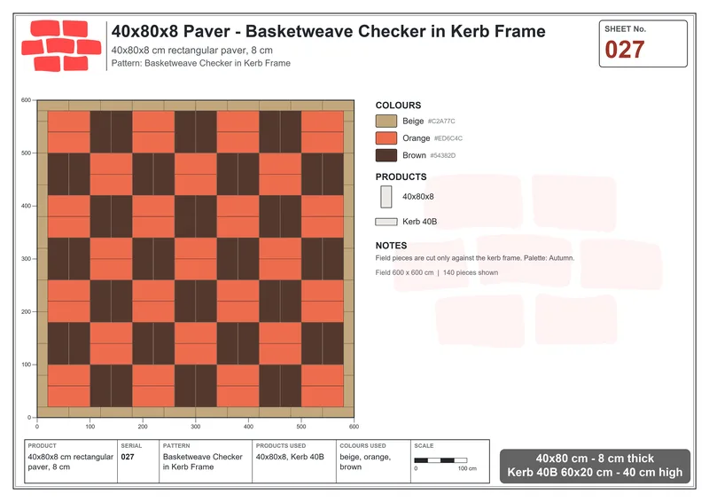 Interlock (Pasco) 40x80 cm · RC48-27 · Basketweave Checker in Kerb Frame · Laying plan Interlock (Pasco) 40x80 cm · RC48-27 · Basketweave Checker in Kerb Frame · Laying plan
