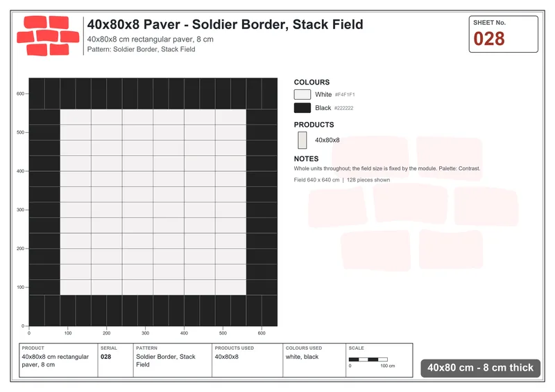 Interlock (Pasco) 40x80 cm · RC48-28 · Soldier Border, Stack Field · Laying plan Interlock (Pasco) 40x80 cm · RC48-28 · Soldier Border, Stack Field · Laying plan